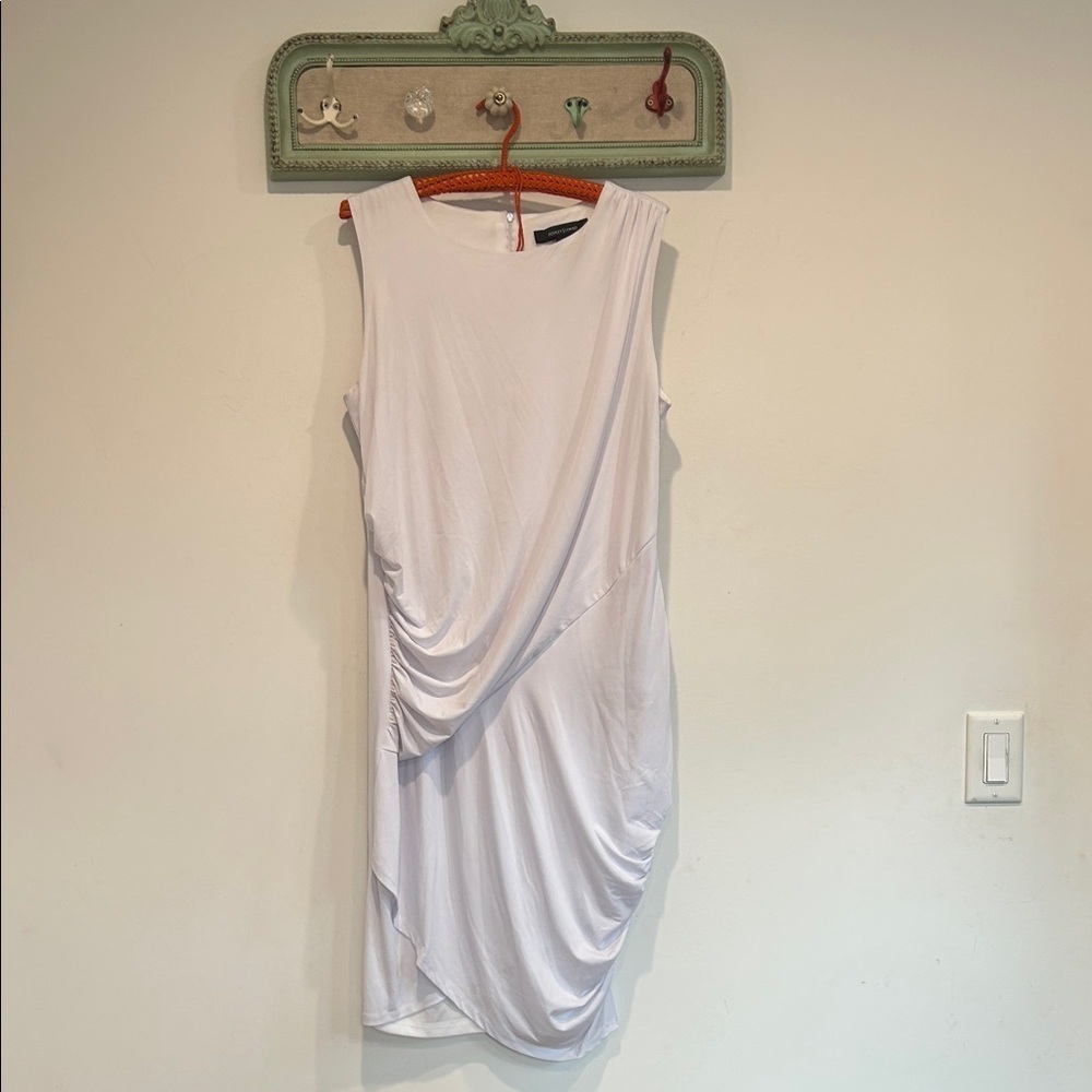Ashley Stewart White sleeveless drape front Elegant short dress size 14/16 women